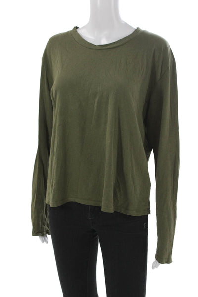 Perfect White Tee Women Long Sleeve T-Shirt Green Round Neck Cotton Size M