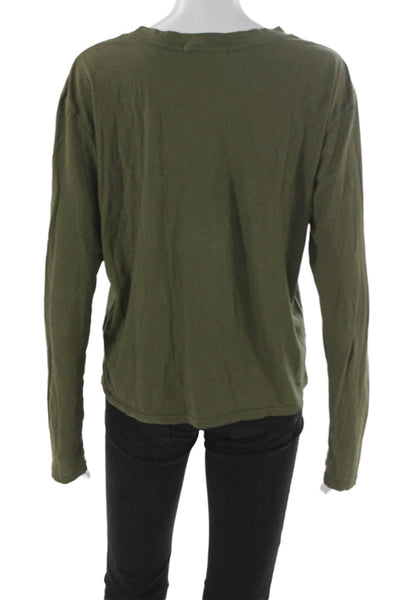 Perfect White Tee Women Long Sleeve T-Shirt Green Round Neck Cotton Size M