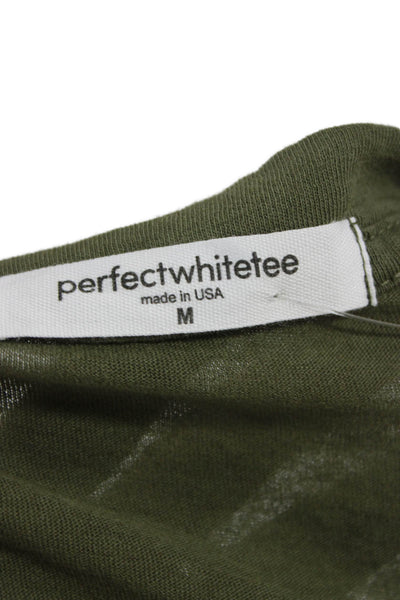 Perfect White Tee Women Long Sleeve T-Shirt Green Round Neck Cotton Size M