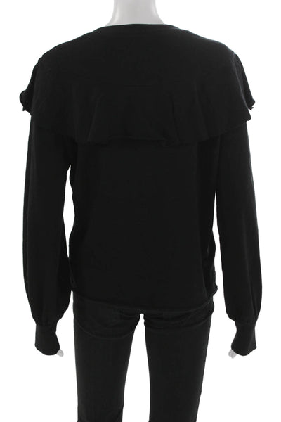 Nation LTD Womens Basic Henley Button Long Sleeve T-Shirt Black Cotton Size S
