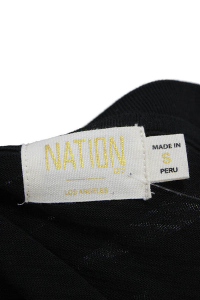 Nation LTD Womens Basic Henley Button Long Sleeve T-Shirt Black Cotton Size S
