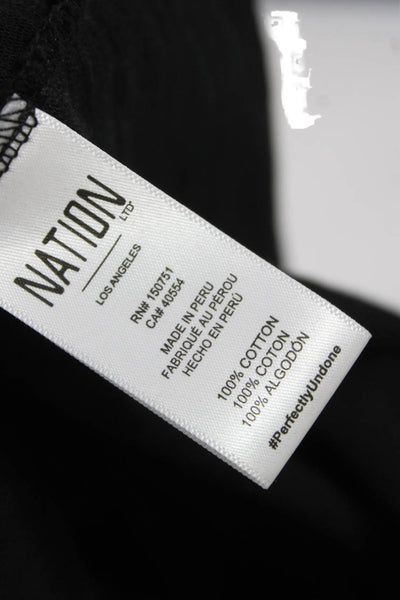 Nation LTD Womens Basic Henley Button Long Sleeve T-Shirt Black Cotton Size S