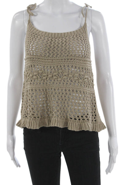 Cotton By Autumn Cashmere Women Beige Scoop Neck Sleeveless Tank Cotton Size M