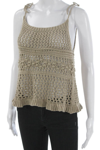 Cotton By Autumn Cashmere Women Beige Scoop Neck Sleeveless Tank Cotton Size M
