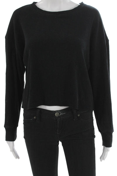 Perfect White Tee Women Cropped Black Long Sleeve T-Shirt Size S