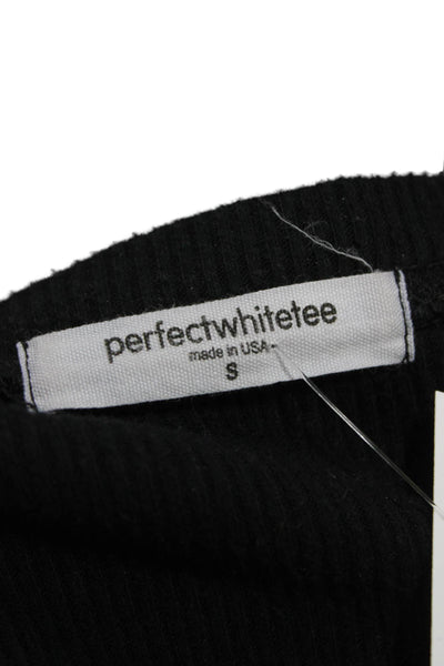 Perfect White Tee Women Cropped Black Long Sleeve T-Shirt Size S