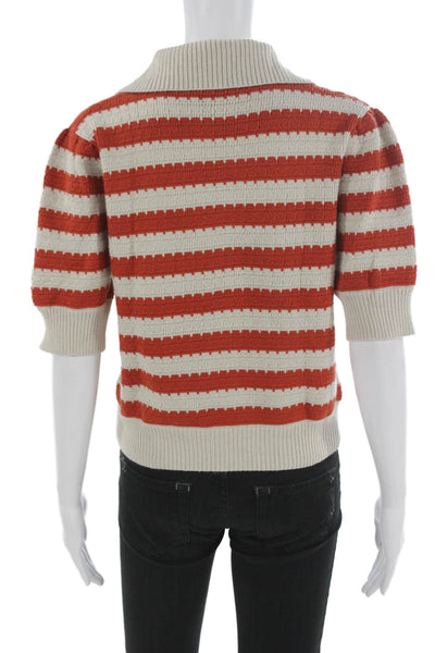 THML Womens Pullover Sweater Striped Collared Short Sleeve Orange Size S