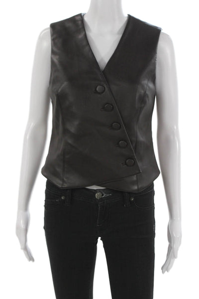 Drew Womens Sleeveless V Neck Blouse Vest Black Polyurethane Button Size S