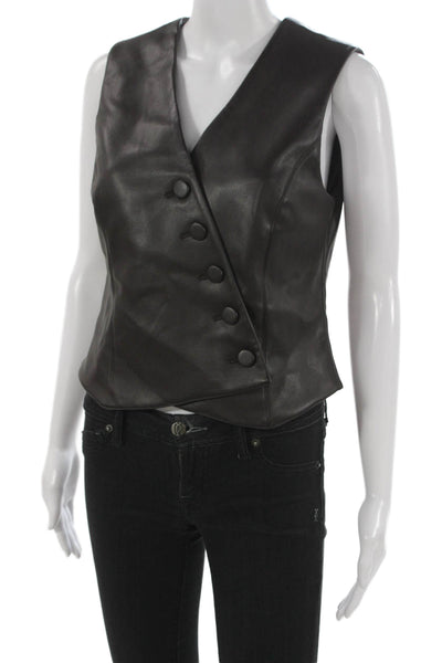Drew Womens Sleeveless V Neck Blouse Vest Black Polyurethane Button Size S