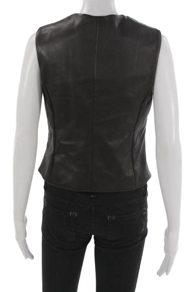 Drew Womens Sleeveless V Neck Blouse Vest Black Polyurethane Button Size S