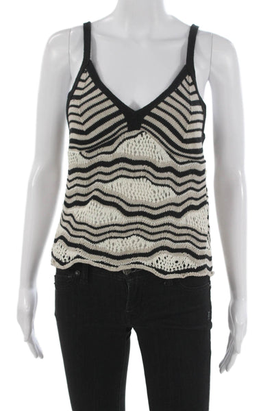 Aldo Martins Women Camisole Black Cotton Striped V-Neck Sleeveless Size M