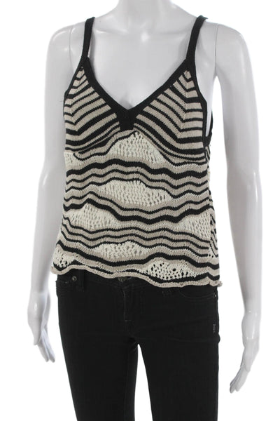 Aldo Martins Women Camisole Black Cotton Striped V-Neck Sleeveless Size M