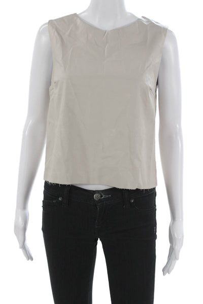 Drew Women Cropped Sleeveless Blouse Beige Viscose Round Neck Button Size M