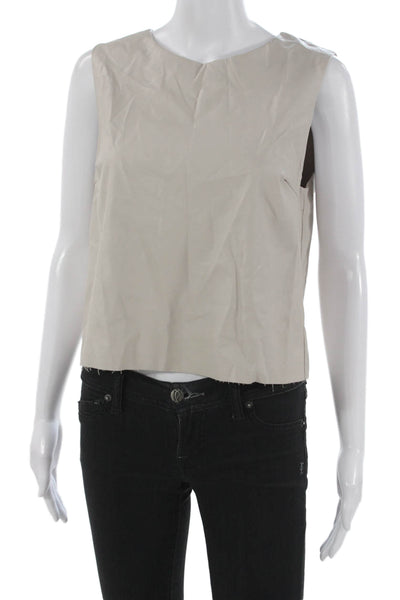 Drew Women Cropped Sleeveless Blouse Beige Viscose Round Neck Button Size M