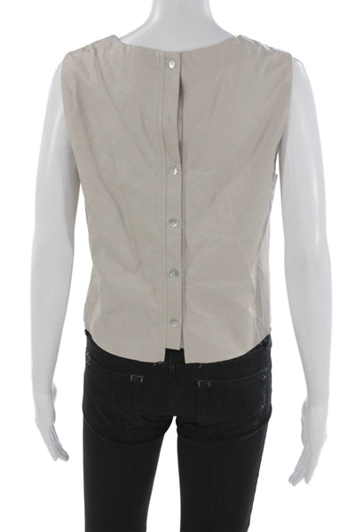 Drew Women Cropped Sleeveless Blouse Beige Viscose Round Neck Button Size M