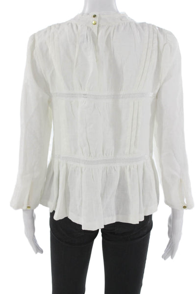 McGuire Women Basic White Cotton Mock Neck Long Sleeve Button Blouse Size M