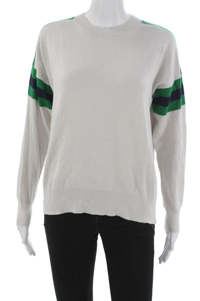 27 Miles Women Gray Striped Cotton Cashmere Pullover Sweater Crewneck Size M