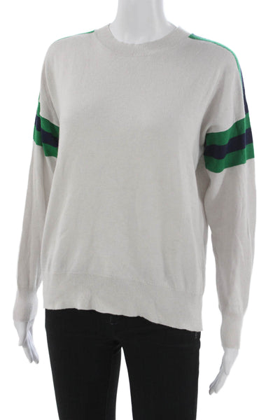27 Miles Women Gray Striped Cotton Cashmere Pullover Sweater Crewneck Size M