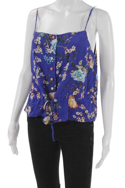 Allen Schwartz Womens Blue Viscose Floral Square Neck Camisole Size M