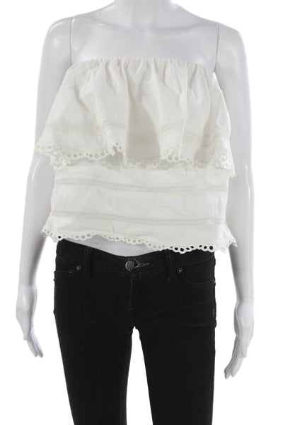 McGuire Women Cropped Linen Off the Shoulder Sleeveless Blouse White Size M