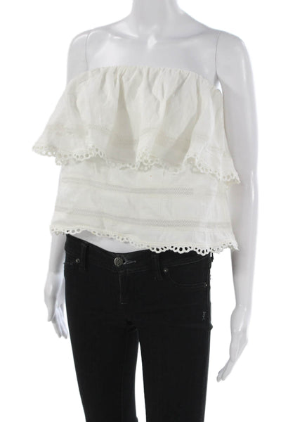 McGuire Women Cropped Linen Off the Shoulder Sleeveless Blouse White Size M