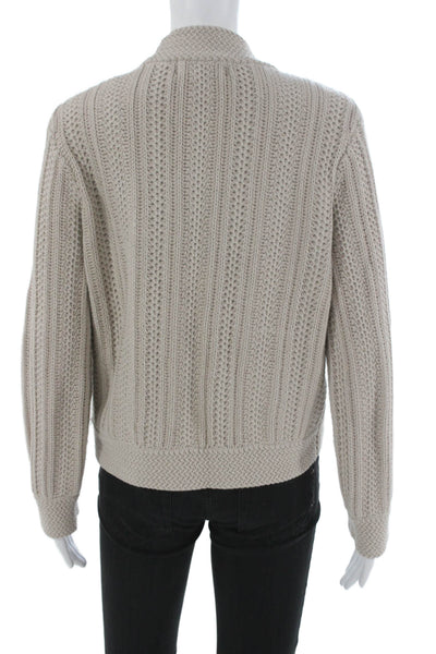 DH New York Women Cardigan Collared Long Sleeve Beige 100% Cotton Size S