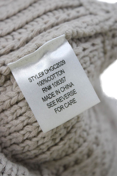 DH New York Women Cardigan Collared Long Sleeve Beige 100% Cotton Size S