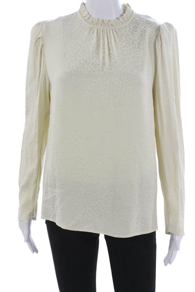 Waverly Grey Womens Ivory Animal Print Mock Neck Long Sleeve Blouse Size M