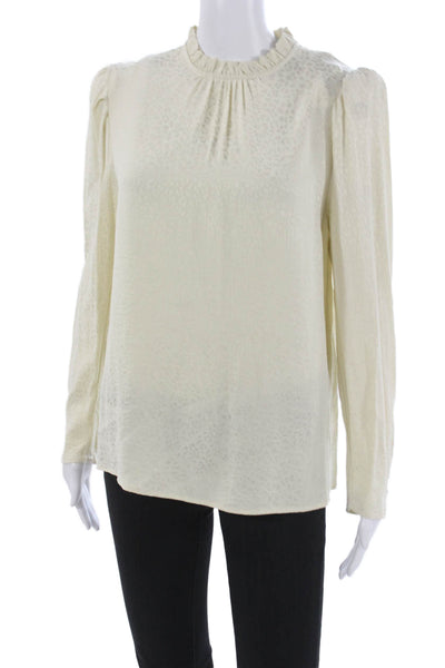 Waverly Grey Womens Ivory Animal Print Mock Neck Long Sleeve Blouse Size M