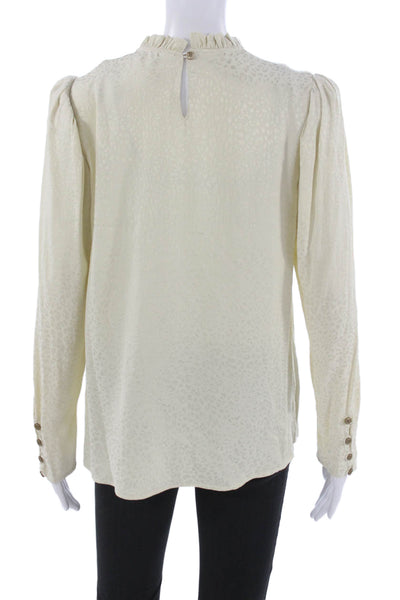 Waverly Grey Womens Ivory Animal Print Mock Neck Long Sleeve Blouse Size M