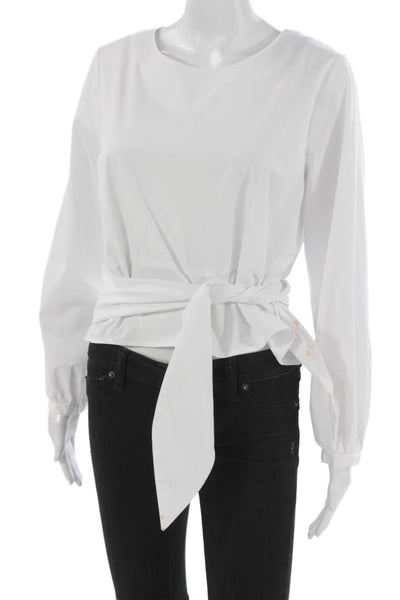 Drew Women Cropped White Blouse Long Sleeve Round Neck Size M