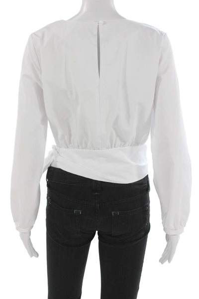 Drew Women Cropped White Blouse Long Sleeve Round Neck Size M