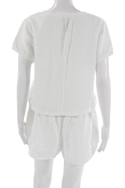 Bobi Women V Neck Short Sleeve Cotton Set White Size S