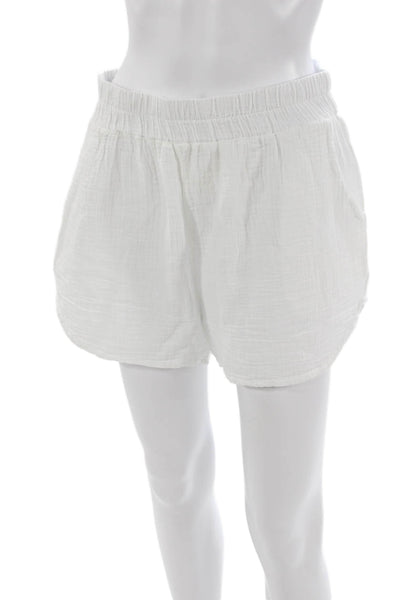 Bobi Women V Neck Short Sleeve Cotton Set White Size S