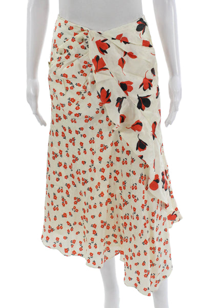 Self Portrait Women Wrap Skirt Ivory Floral Viscose Button Knee Length Size 2