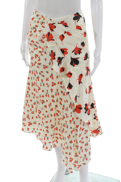 Self Portrait Women Wrap Skirt Ivory Floral Viscose Button Knee Length Size 2