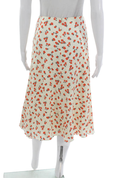 Self Portrait Women Wrap Skirt Ivory Floral Viscose Button Knee Length Size 2