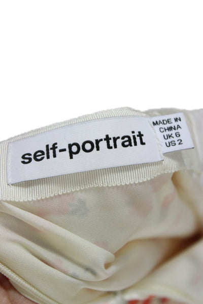 Self Portrait Women Wrap Skirt Ivory Floral Viscose Button Knee Length Size 2