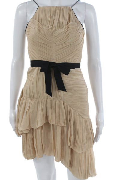 Robert Rodriguez Black Label Women Mini Silk Halter Knee Beige Dress Size 0