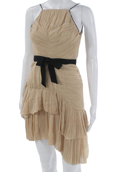 Robert Rodriguez Black Label Women Mini Silk Halter Knee Beige Dress Size 0