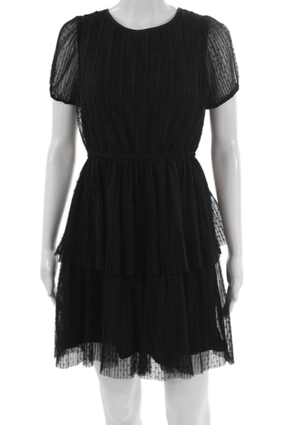 J Crew Womens Fit & Flare Dress Black Polka Dot Knee Length Size 00