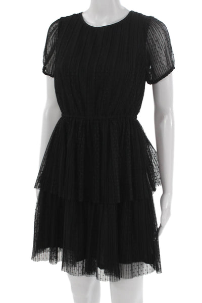 J Crew Womens Fit & Flare Dress Black Polka Dot Knee Length Size 00