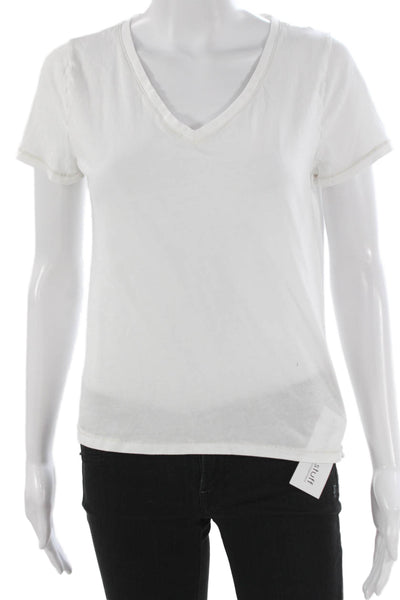 J Crew Women Basic V-Neck Short Sleeve Cotton Blend T-Shirt White Size XS