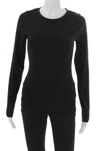 J Crew Women Basic Black Cotton Crew Neck Long Sleeve T-Shirt Size M