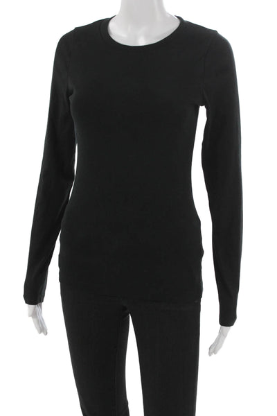 J Crew Women Basic Black Cotton Crew Neck Long Sleeve T-Shirt Size M