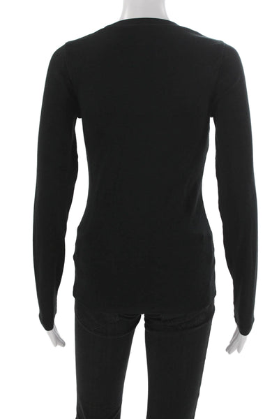 J Crew Women Basic Black Cotton Crew Neck Long Sleeve T-Shirt Size M