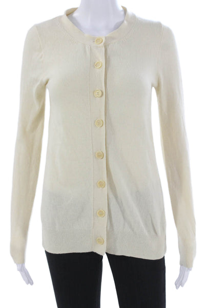 J Crew Womens Cardigan Sweater Ivory Wool Cashmere Crew Neck Long Sleeve Size S