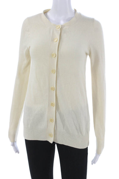 J Crew Womens Cardigan Sweater Ivory Wool Cashmere Crew Neck Long Sleeve Size S