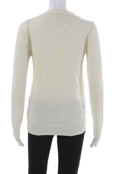 J Crew Womens Cardigan Sweater Ivory Wool Cashmere Crew Neck Long Sleeve Size S