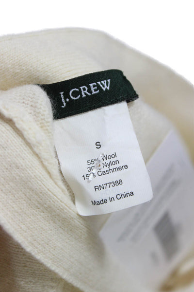 J Crew Womens Cardigan Sweater Ivory Wool Cashmere Crew Neck Long Sleeve Size S